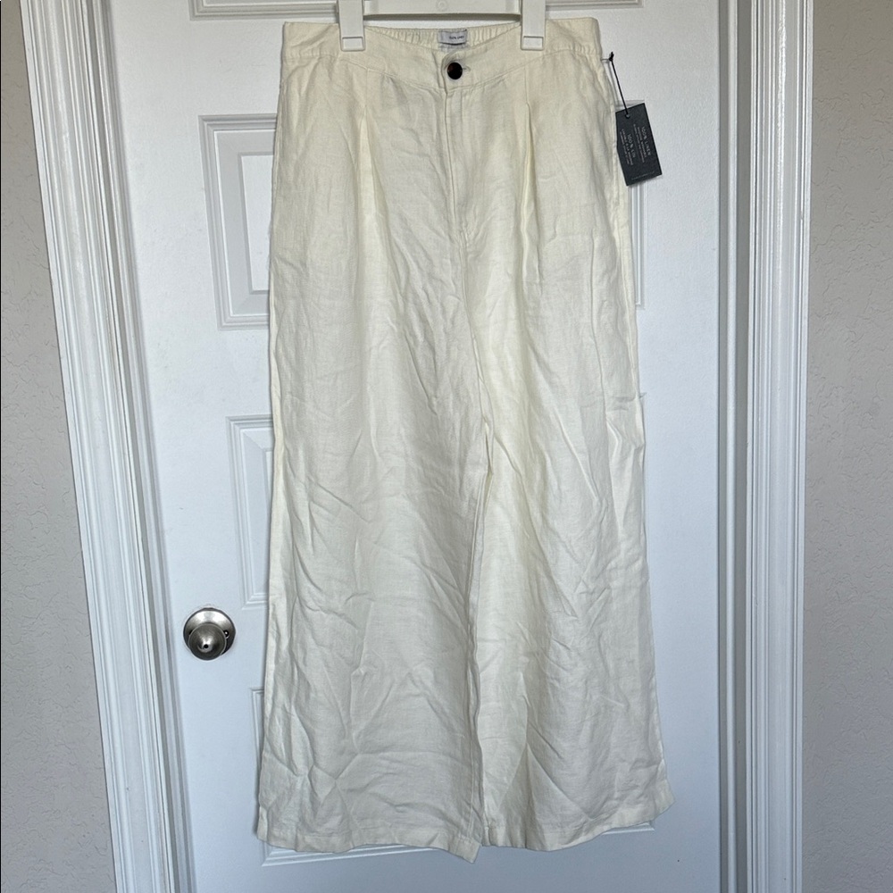 NWT H by Halston Cream Wide Leg Linen Pants